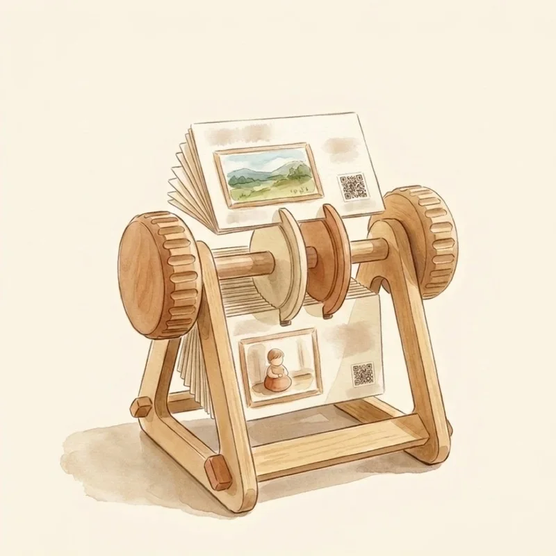 An extra Charms Wheel — a Rolodex-style flipper holding a stack of Charm cards.