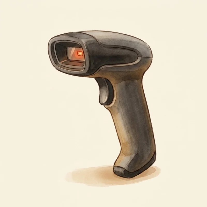 A wireless handheld QR-code scanner that connects to the Box without a cable.